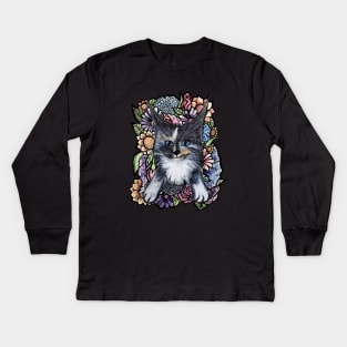 Maine Coon Dilute Calico Bouquet Kids Long Sleeve T-Shirt